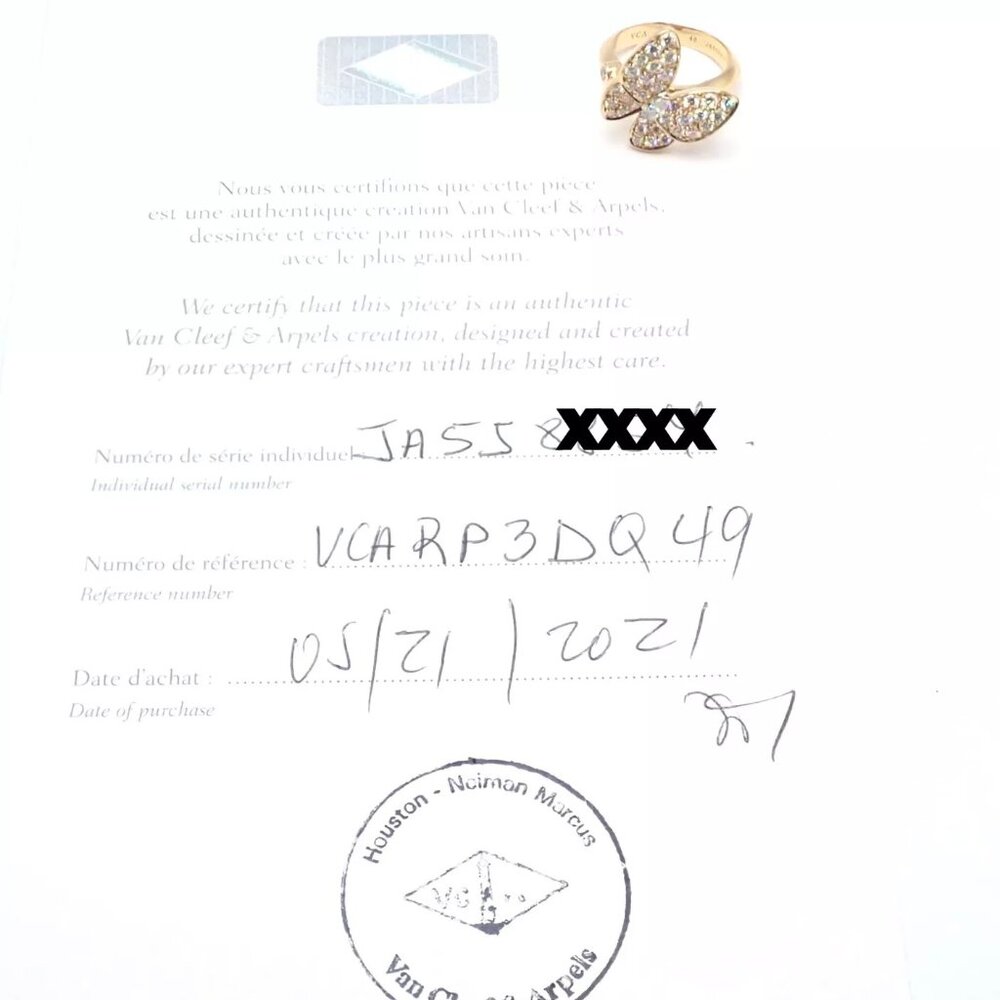 Authentic! Van Cleef & Arpels 18k Yellow Gold Diamond Two Butterfly Ring Cert. - Picture 5 of 10